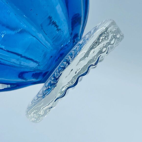 Vintage Cobalt Blue Flared Opening Glass Vase Hurricane Candle Holder Pedestal - Picture 5 of 9